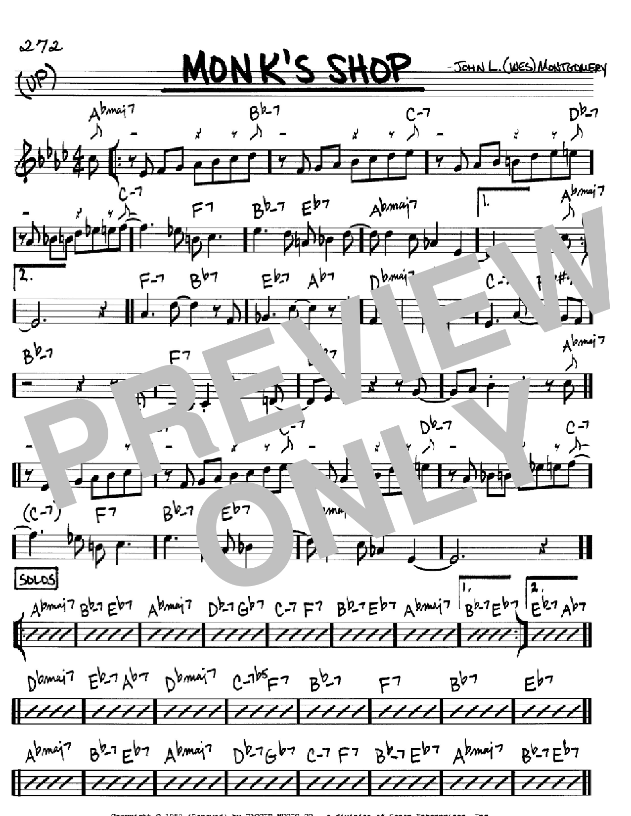 Wes Montgomery Monk's Shop sheet music notes and chords arranged for Real Book – Melody & Chords – C Instruments