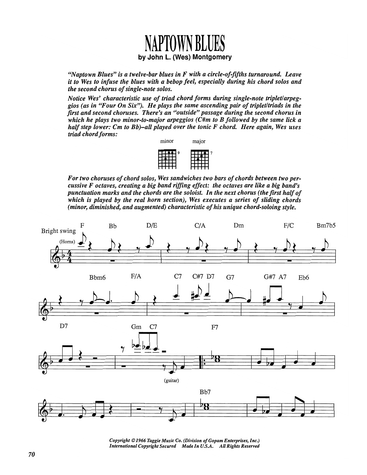 Wes Montgomery Naptown Blues sheet music notes and chords arranged for Electric Guitar Transcription
