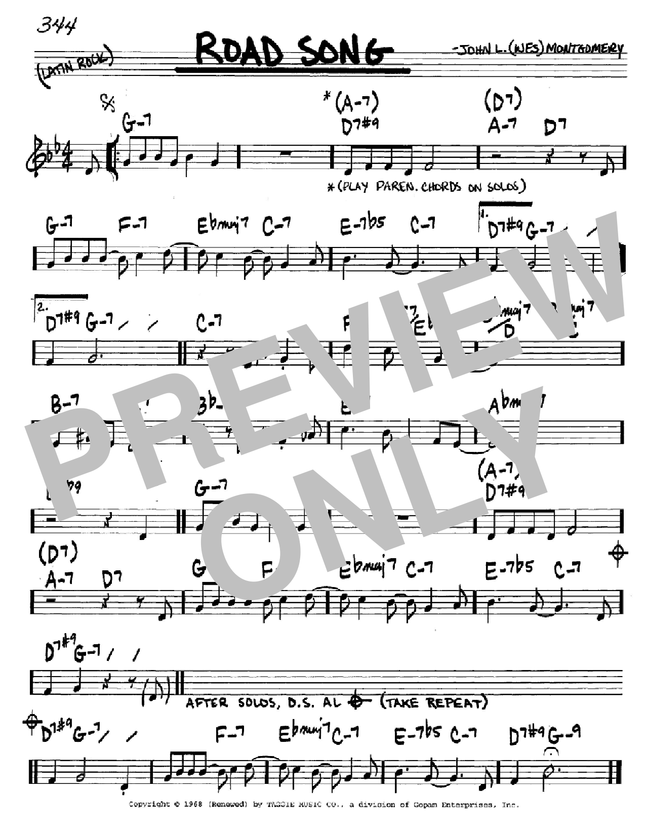Wes Montgomery Road Song sheet music notes and chords arranged for Piano Solo