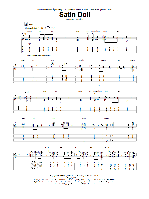 Wes Montgomery Satin Doll sheet music notes and chords arranged for Guitar Tab