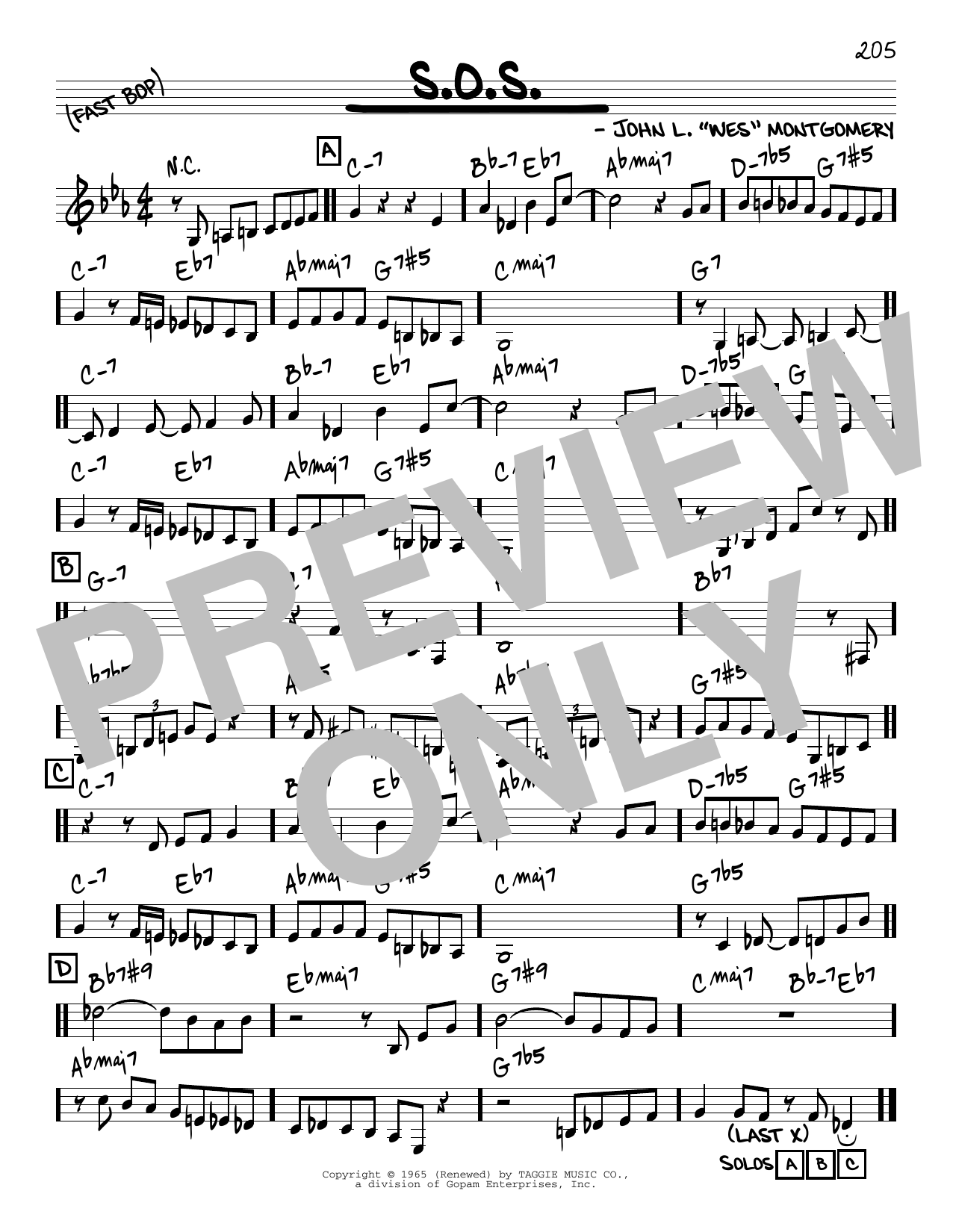 Wes Montgomery S.O.S. sheet music notes and chords arranged for Real Book – Melody & Chords – C Instruments