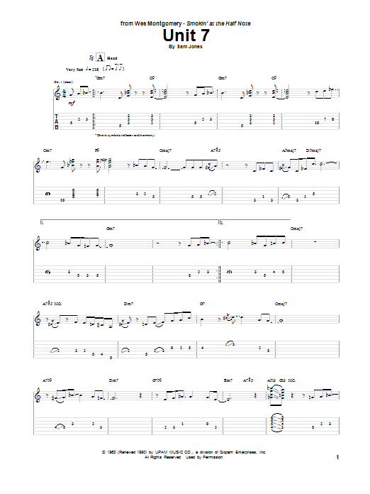 Wes Montgomery Unit 7 sheet music notes and chords arranged for Guitar Tab