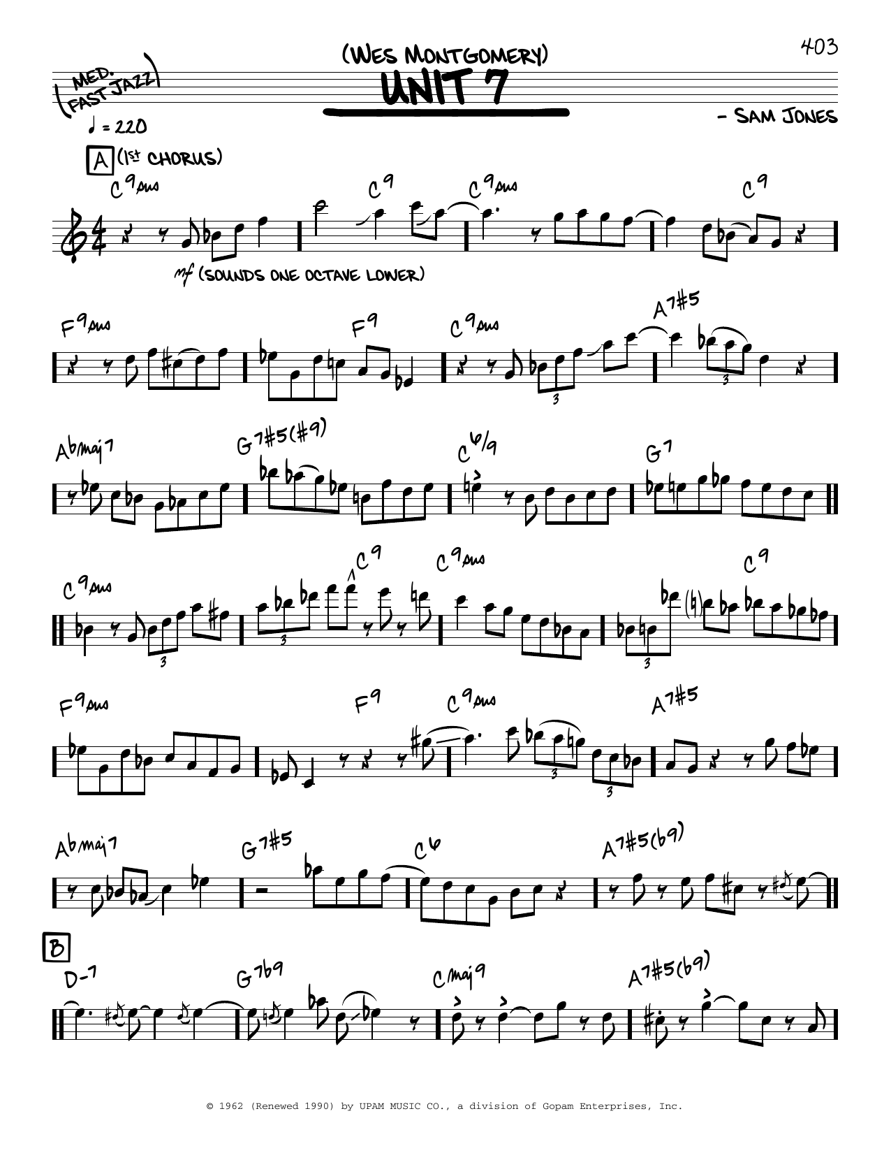 Wes Montgomery Unit 7 (solo only) sheet music notes and chords arranged for Real Book – Melody & Chords