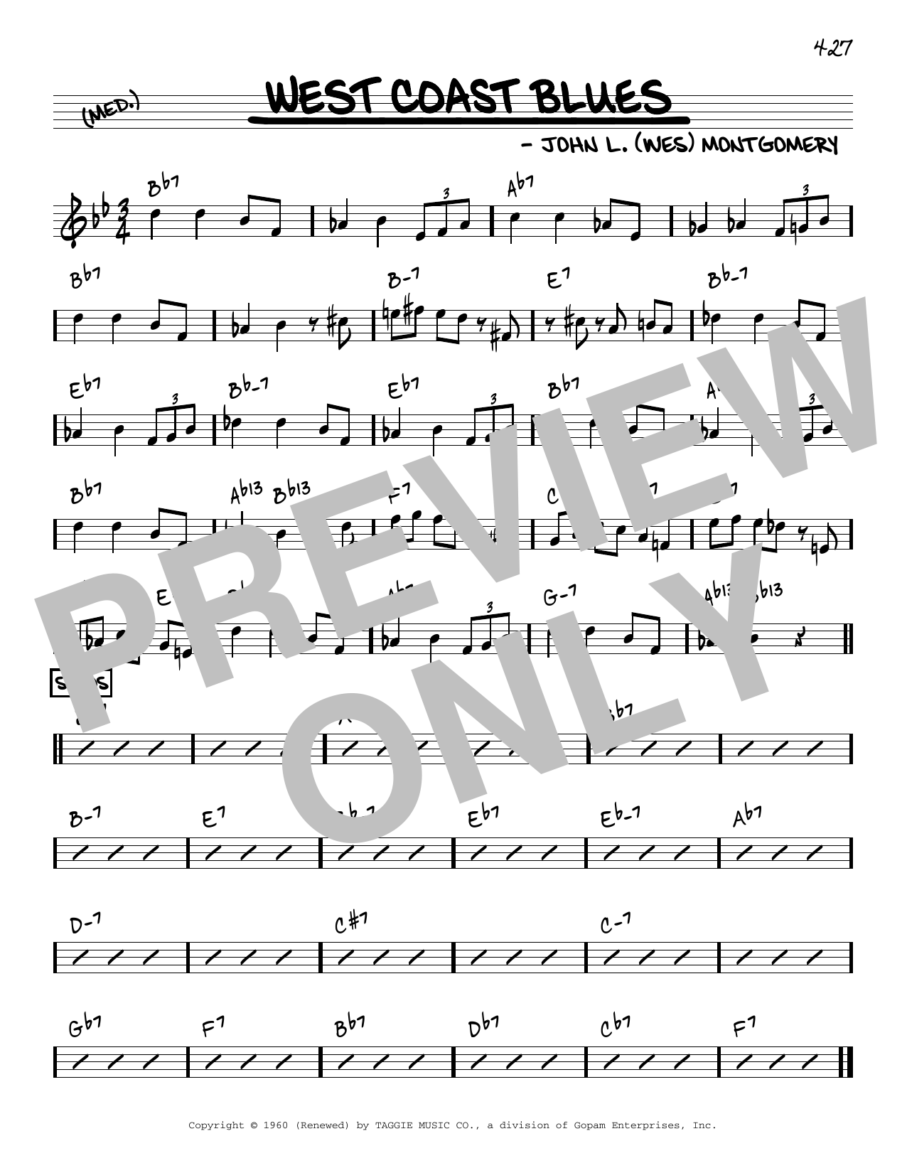 Wes Montgomery West Coast Blues [Reharmonized version] (arr. Jack Grassel) sheet music notes and chords arranged for Real Book – Melody & Chords