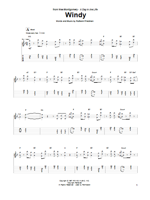 Wes Montgomery Windy sheet music notes and chords arranged for Guitar Tab