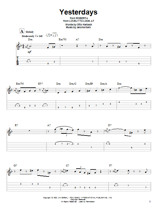 Wes Montgomery Yesterdays sheet music notes and chords arranged for Guitar Tab (Single Guitar)