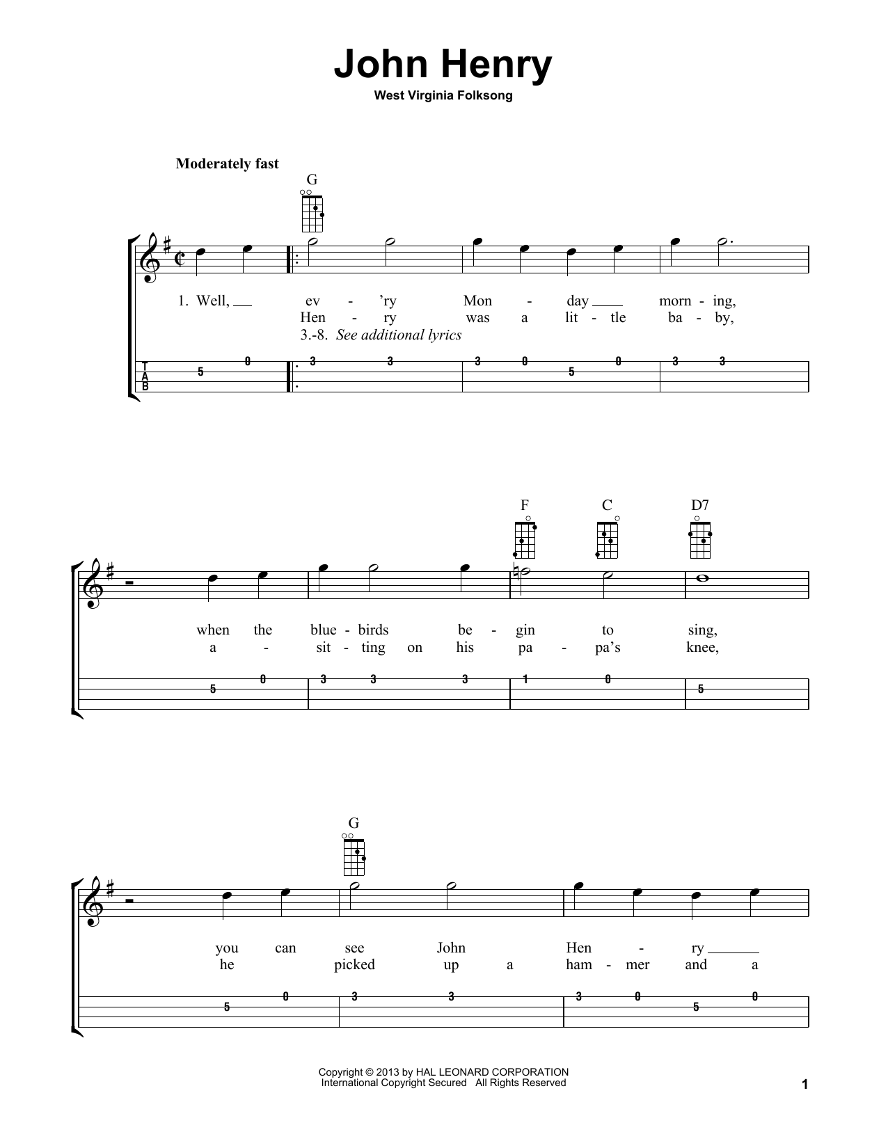 West Virginia Folksong John Henry (arr. Bobby Westfall) sheet music notes and chords arranged for Mandolin