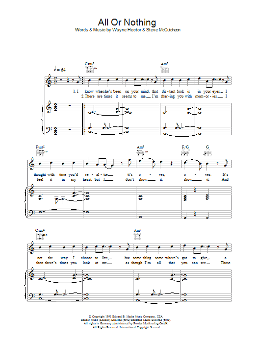Westlife All Or Nothing sheet music notes and chords arranged for Piano, Vocal & Guitar Chords