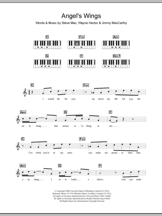 Westlife Angel's Wings sheet music notes and chords arranged for Piano Chords/Lyrics