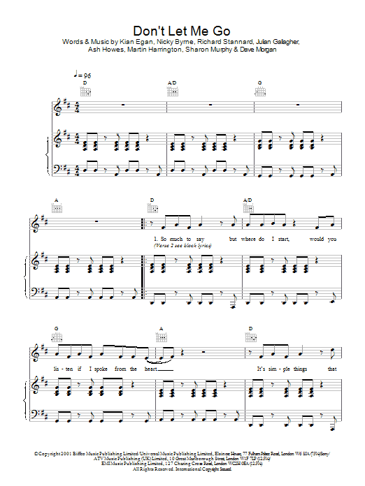 Westlife Don't Let Me Go sheet music notes and chords arranged for Piano, Vocal & Guitar Chords
