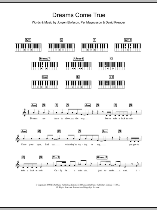 Westlife Dreams Come True sheet music notes and chords arranged for Piano Chords/Lyrics