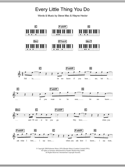 Westlife Every Little Thing You Do sheet music notes and chords arranged for Piano Chords/Lyrics