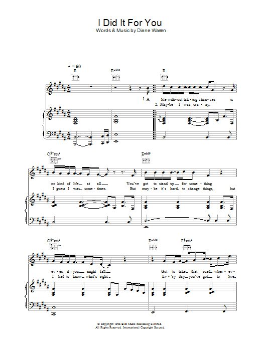 Westlife I Did It For You sheet music notes and chords arranged for Piano, Vocal & Guitar Chords