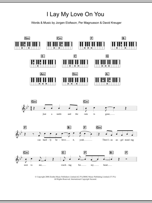 Westlife I Lay My Love On You sheet music notes and chords arranged for Piano Chords/Lyrics