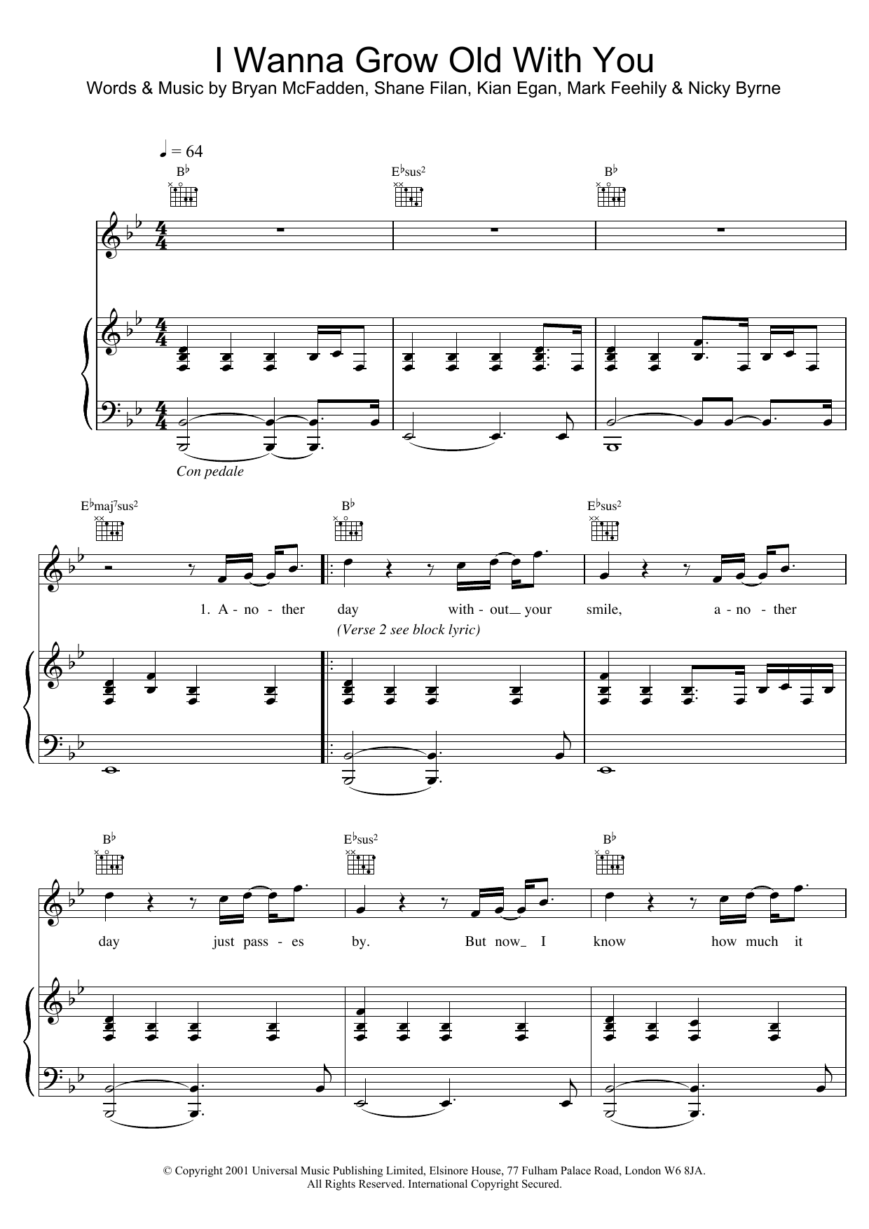 Westlife I Wanna Grow Old With You sheet music notes and chords arranged for Piano, Vocal & Guitar Chords