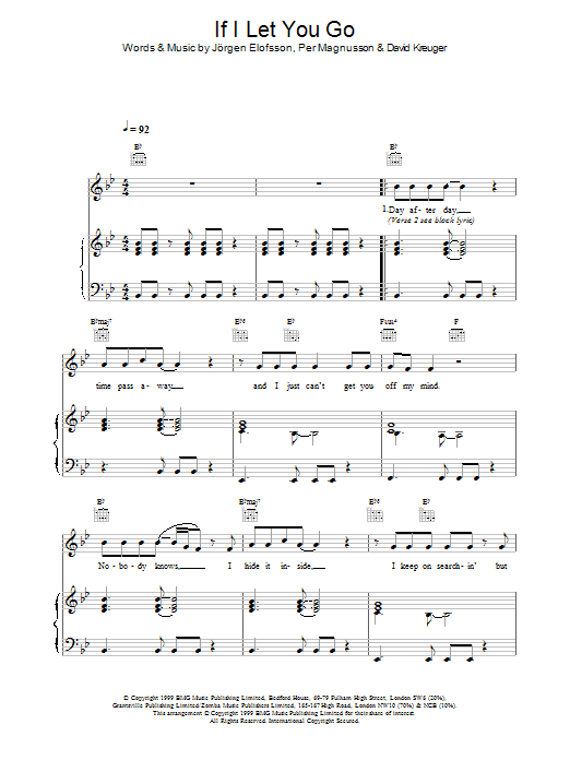Westlife If I Let You Go sheet music notes and chords arranged for Piano Chords/Lyrics