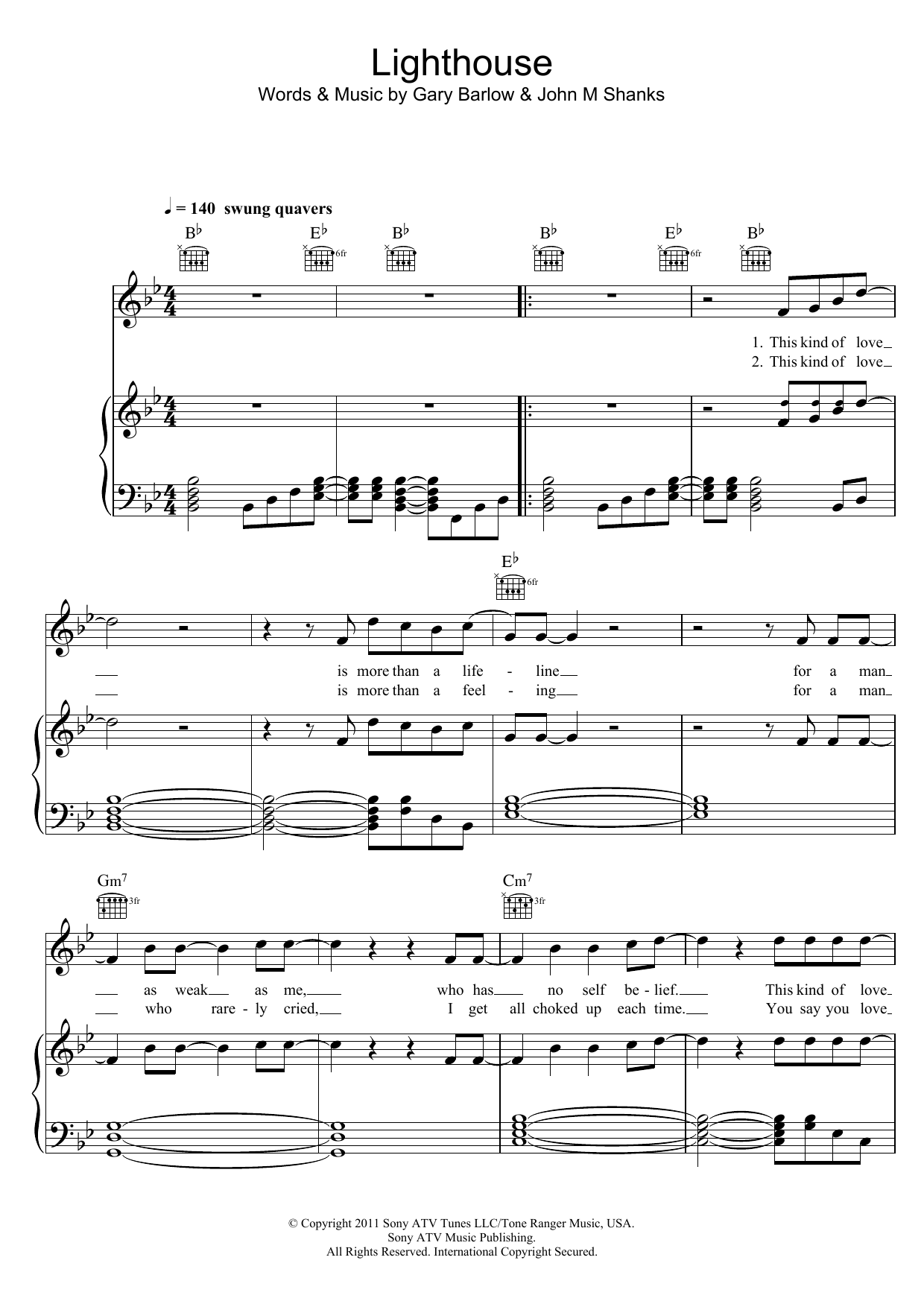 Westlife Lighthouse sheet music notes and chords arranged for Piano, Vocal & Guitar Chords