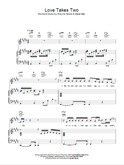 Westlife Love Takes Two sheet music notes and chords arranged for Piano, Vocal & Guitar Chords