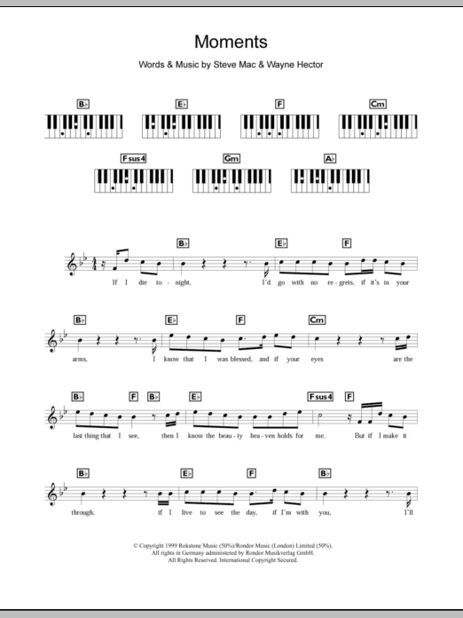 Westlife Moments sheet music notes and chords arranged for Piano Chords/Lyrics