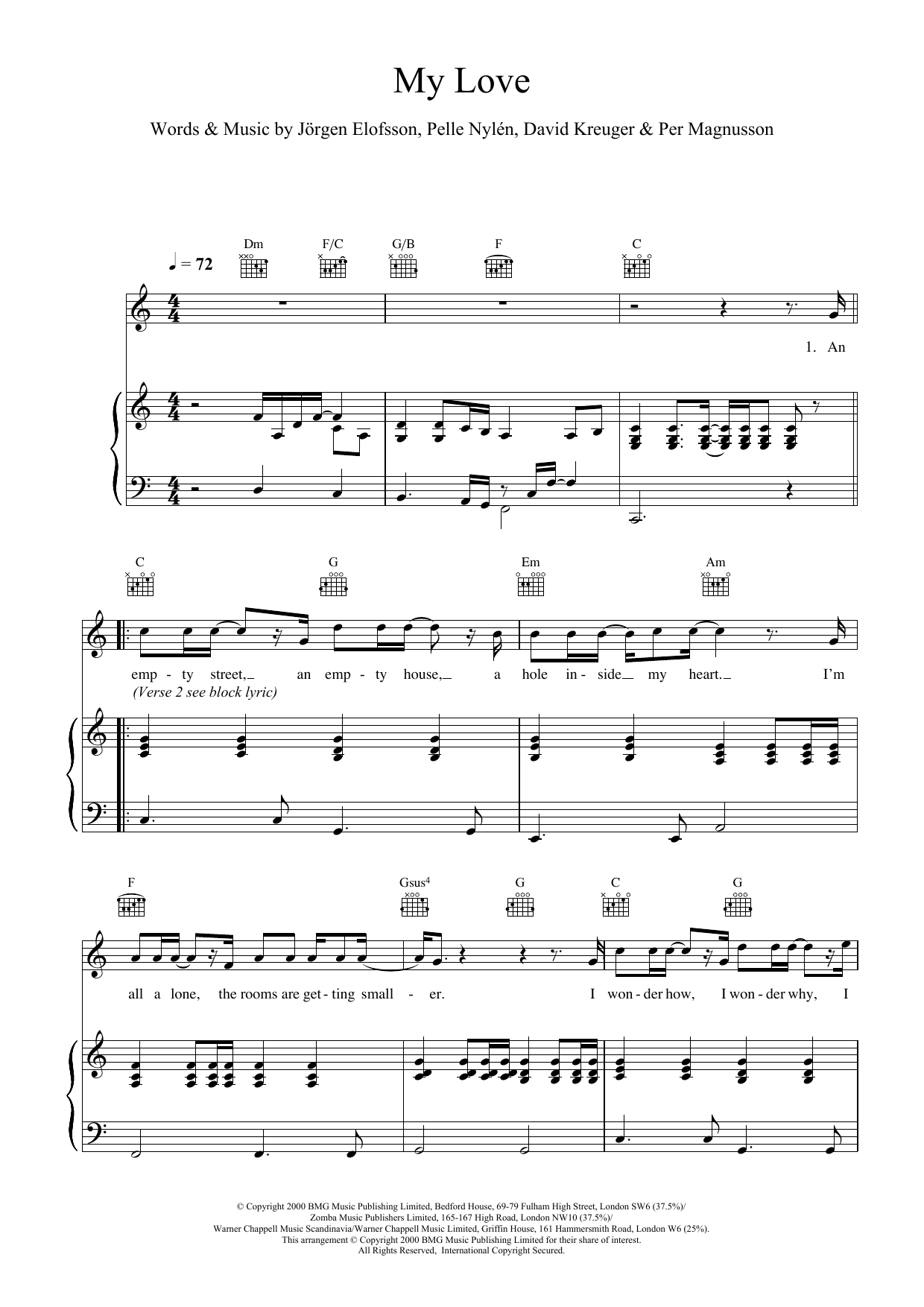Westlife My Love sheet music notes and chords arranged for Recorder