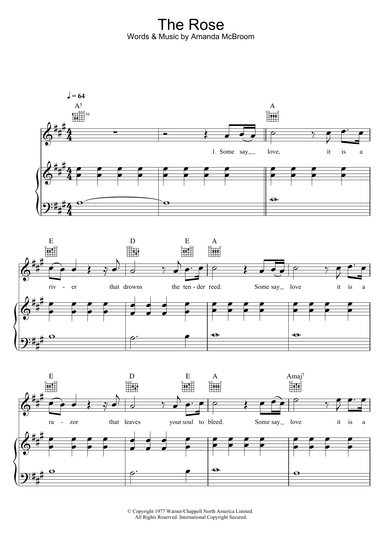 Westlife The Rose sheet music notes and chords arranged for Piano, Vocal & Guitar Chords