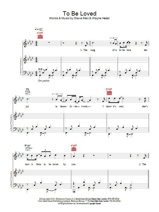 Westlife To Be Loved sheet music notes and chords arranged for Piano, Vocal & Guitar Chords