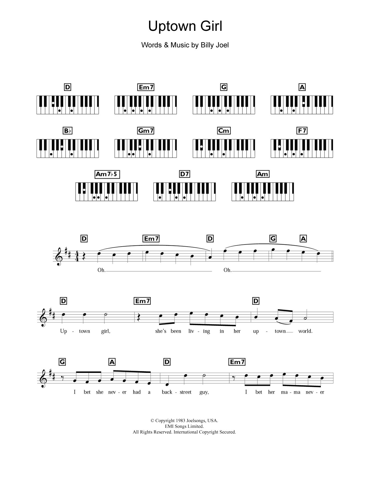 Westlife Uptown Girl sheet music notes and chords arranged for Piano Chords/Lyrics