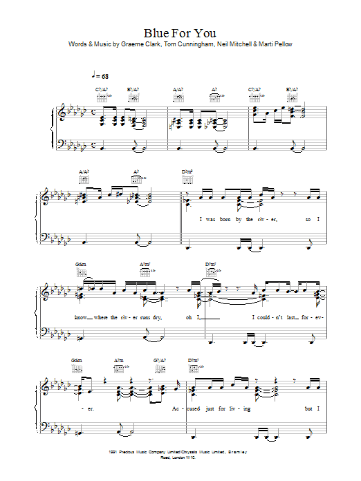Wet Wet Wet Blue For You sheet music notes and chords arranged for Piano, Vocal & Guitar Chords