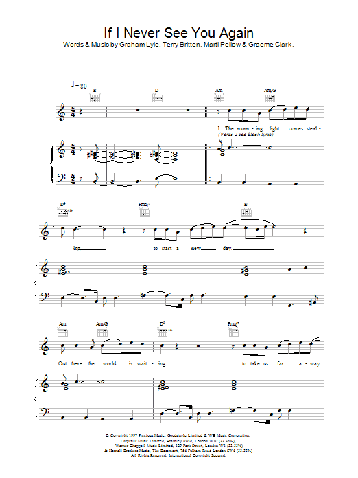 Wet Wet Wet If I Never See You Again sheet music notes and chords arranged for Piano, Vocal & Guitar Chords