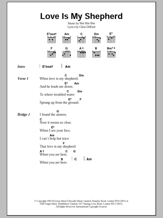 Wet Wet Wet Love Is My Shepherd sheet music notes and chords arranged for Guitar Chords/Lyrics