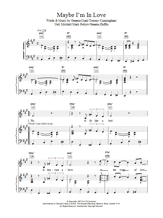 Wet Wet Wet Maybe I'm In Love sheet music notes and chords arranged for Piano, Vocal & Guitar Chords