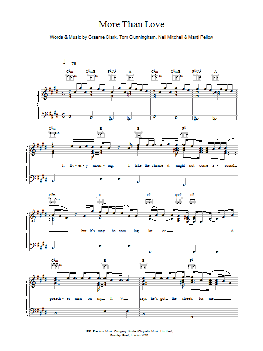 Wet Wet Wet More Than Love sheet music notes and chords arranged for Piano, Vocal & Guitar Chords