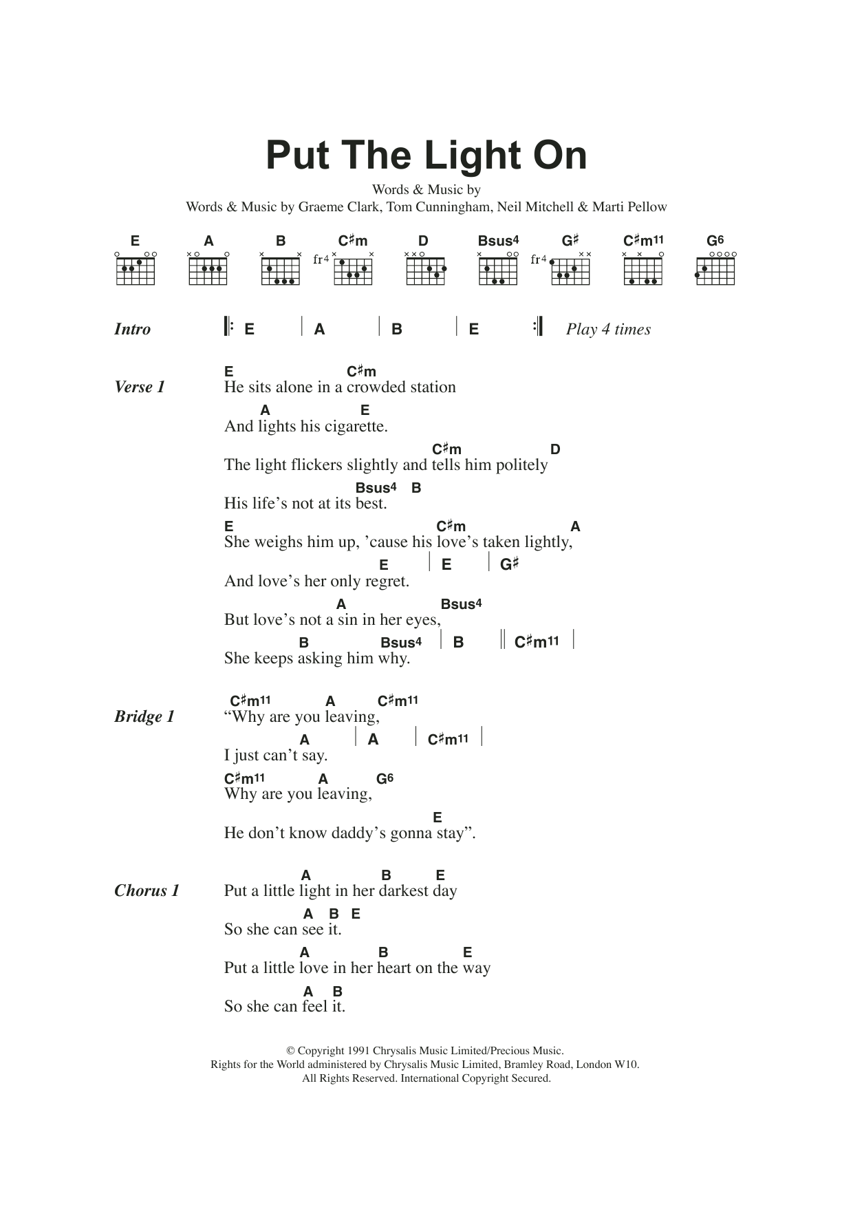 Wet Wet Wet Put The Light On sheet music notes and chords arranged for Guitar Chords/Lyrics
