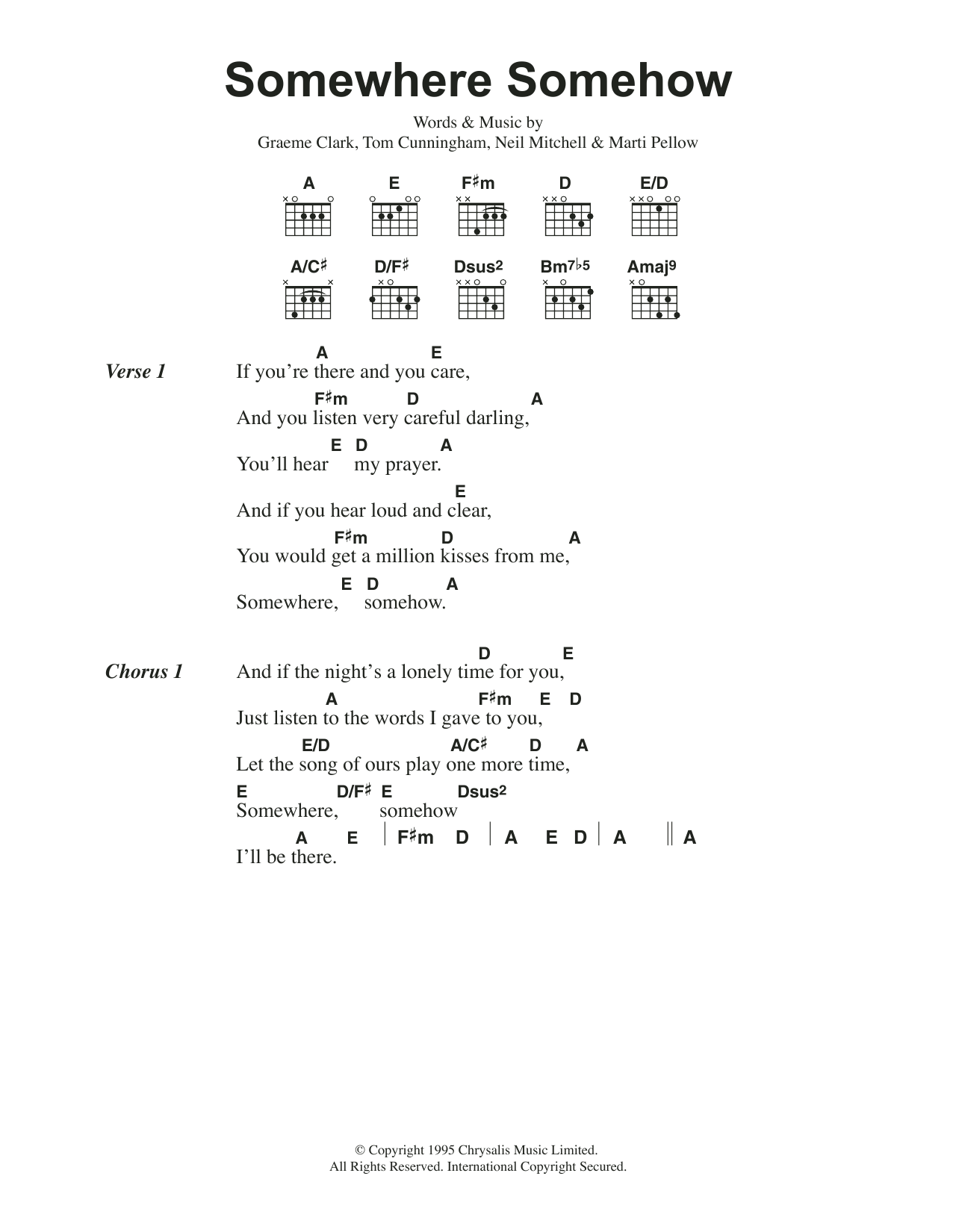 Wet Wet Wet Somewhere Somehow sheet music notes and chords arranged for Guitar Chords/Lyrics
