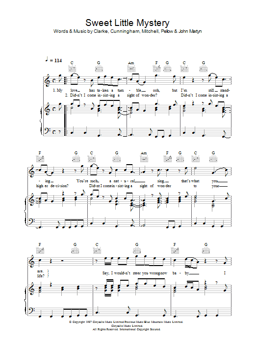 Wet Wet Wet Sweet Little Mystery sheet music notes and chords arranged for Guitar Chords/Lyrics