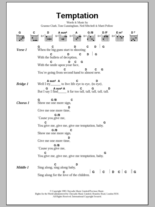 Wet Wet Wet Temptation sheet music notes and chords arranged for Guitar Chords/Lyrics
