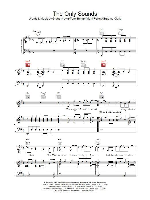 Wet Wet Wet The Only Sounds sheet music notes and chords arranged for Piano, Vocal & Guitar Chords