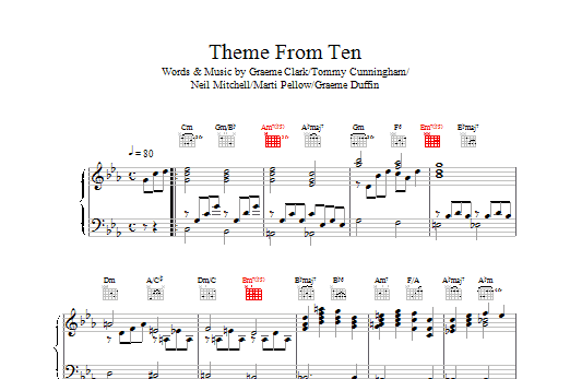 Wet Wet Wet Theme From Ten sheet music notes and chords arranged for Piano, Vocal & Guitar Chords