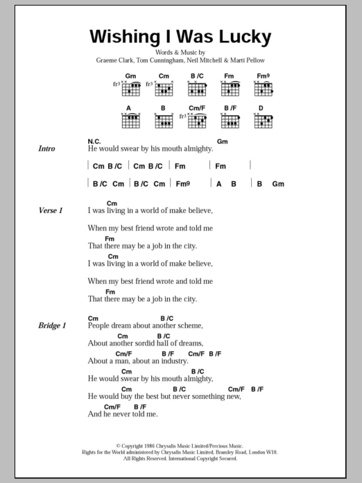 Wet Wet Wet Wishing I Was Lucky sheet music notes and chords arranged for Guitar Chords/Lyrics
