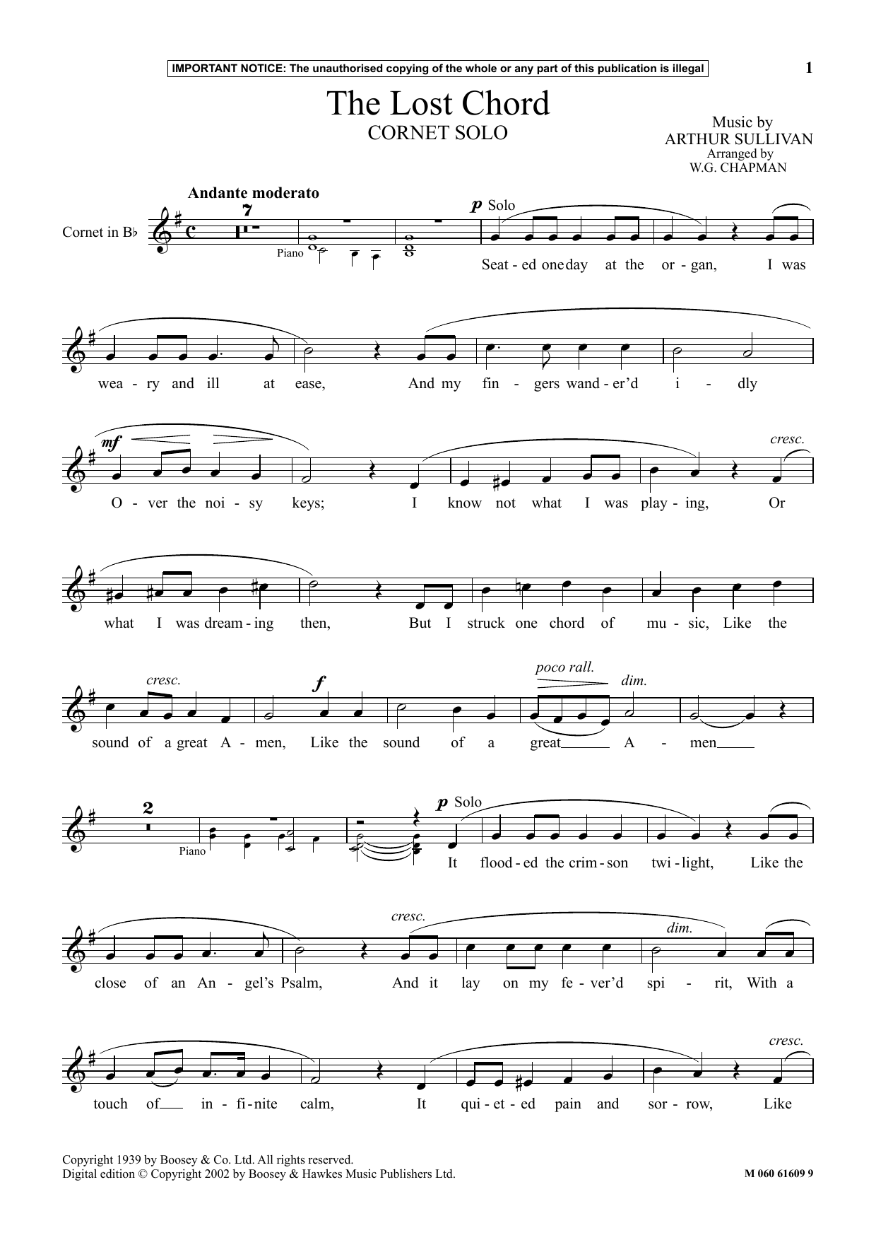 W.G. Chapman The Lost Chord sheet music notes and chords arranged for Instrumental Solo