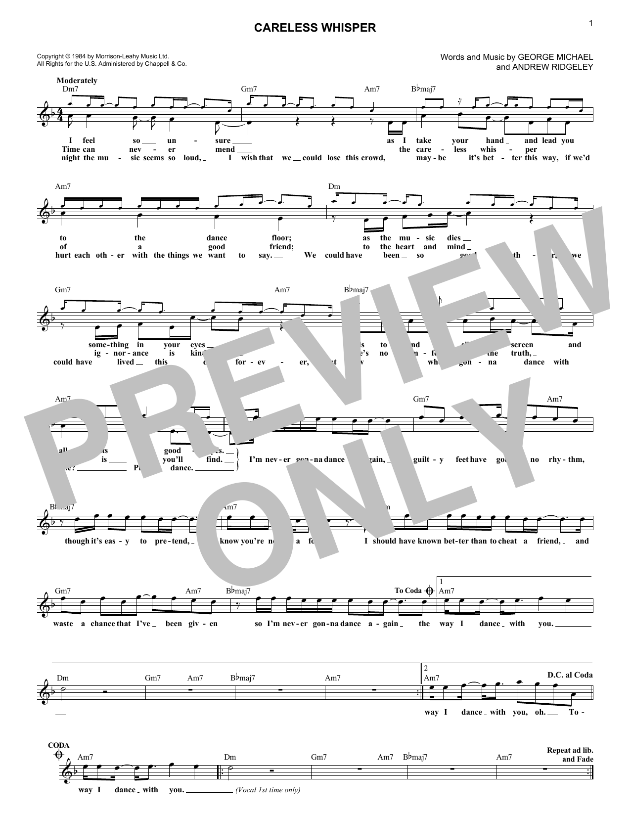 Wham! featuring George Michael Careless Whisper sheet music notes and chords arranged for Lead Sheet / Fake Book