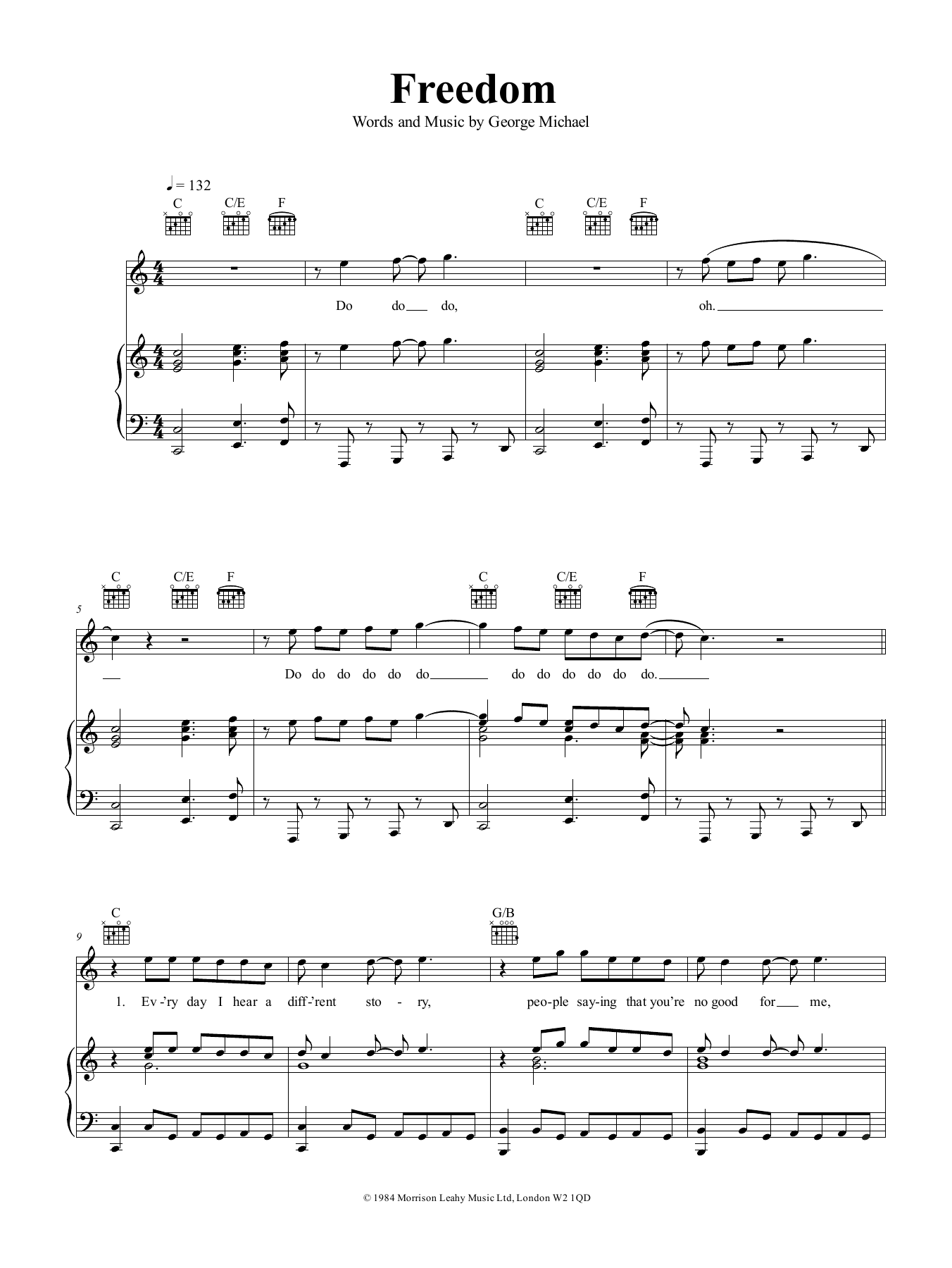 Wham! Freedom sheet music notes and chords arranged for Piano, Vocal & Guitar Chords (Right-Hand Melody)