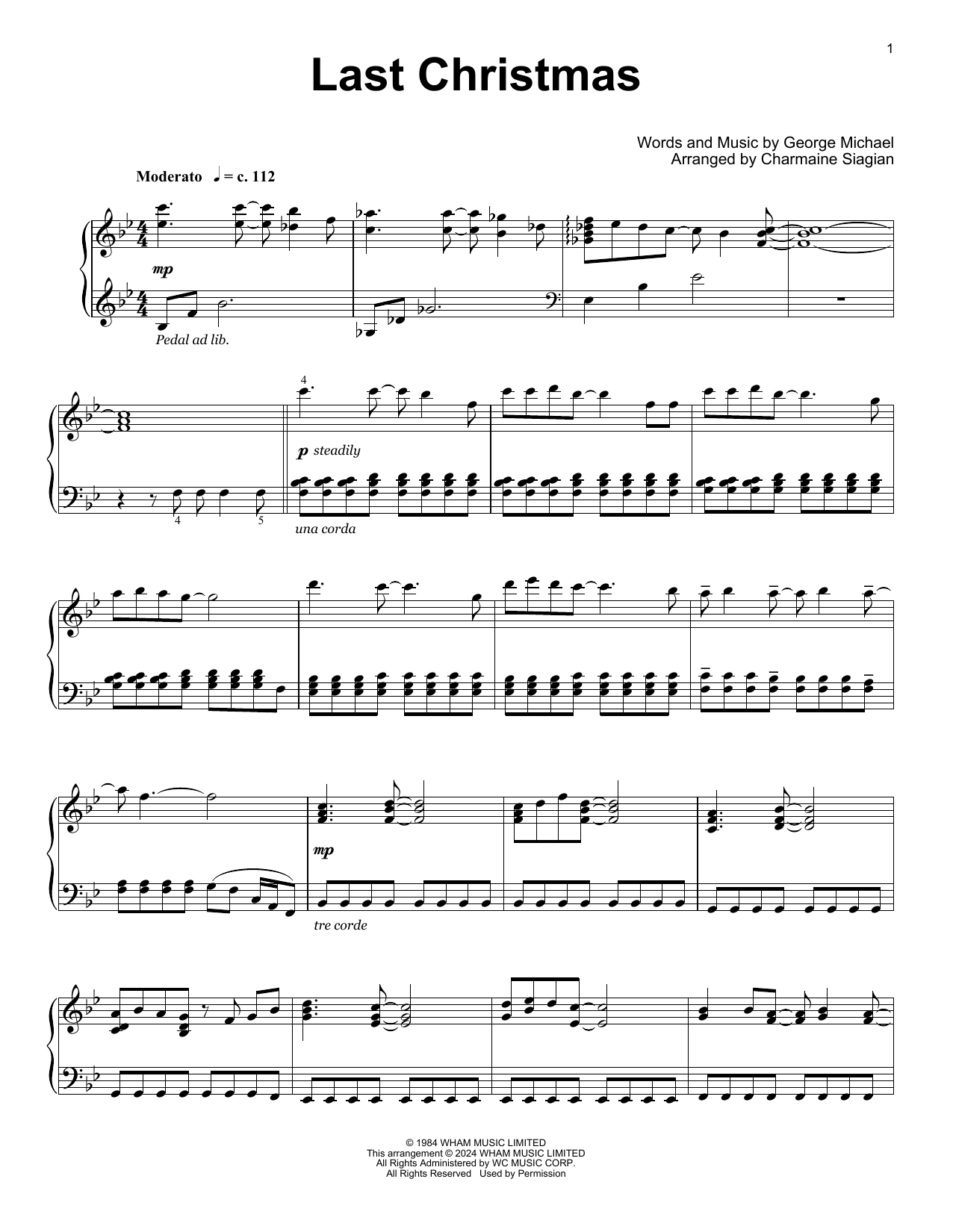 Wham! Last Christmas (arr. Charmaine Siagian) sheet music notes and chords arranged for Educational Piano