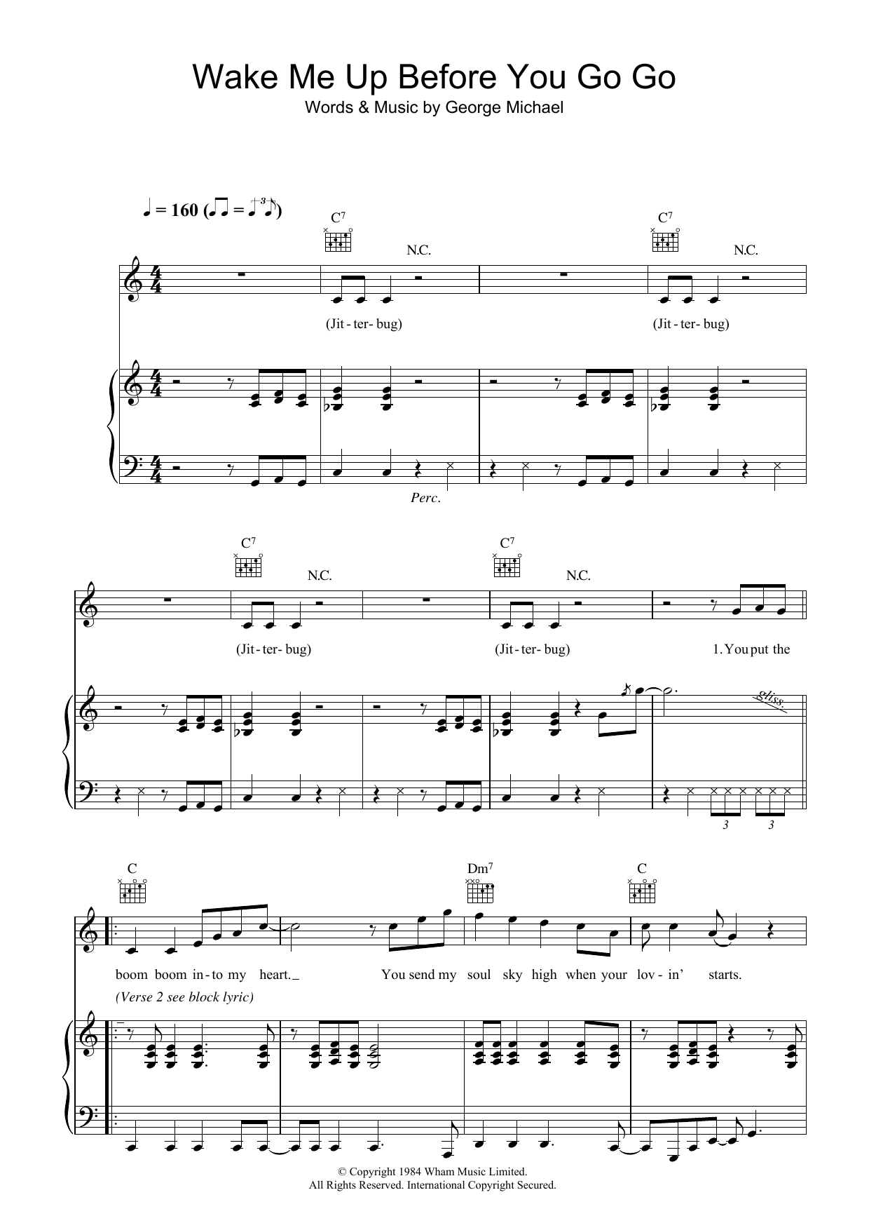 Wham! Wake Me Up Before You Go Go sheet music notes and chords arranged for Piano, Vocal & Guitar Chords (Right-Hand Melody)