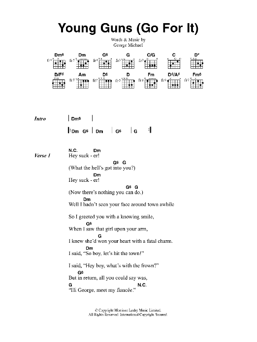 Wham! Young Guns (Go For It) sheet music notes and chords arranged for Guitar Chords/Lyrics