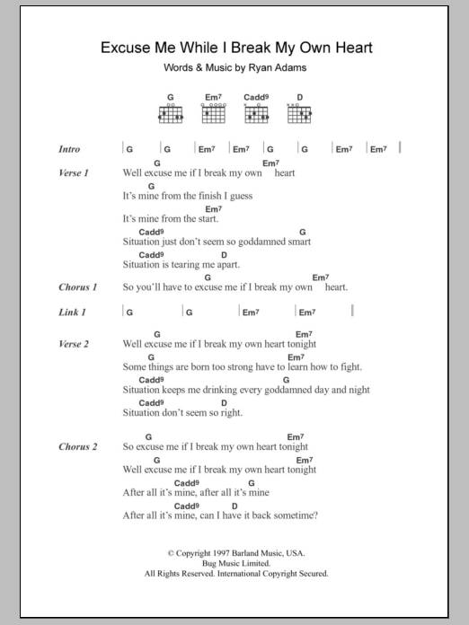 Whiskeytown Excuse Me While I Break My Own Heart Tonight sheet music notes and chords arranged for Guitar Chords/Lyrics