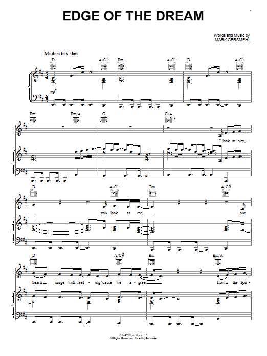 White Heart Edge Of The Dream sheet music notes and chords arranged for Piano, Vocal & Guitar Chords (Right-Hand Melody)