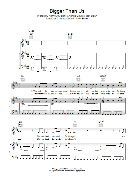 White Lies Bigger Than Us sheet music notes and chords arranged for Piano, Vocal & Guitar Chords