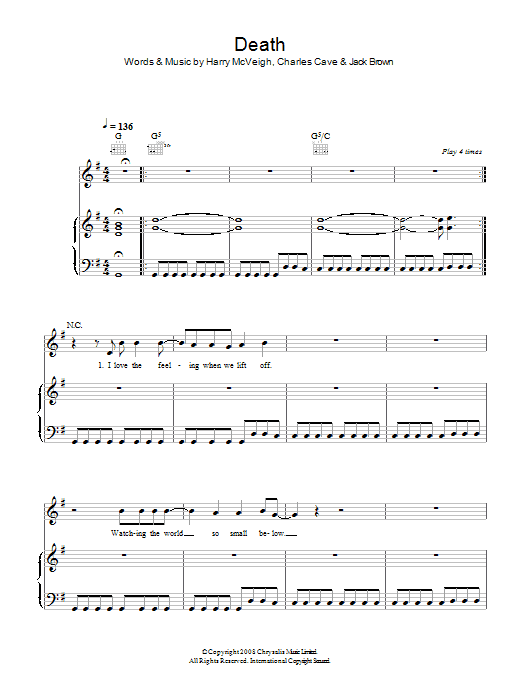 White Lies Death sheet music notes and chords arranged for Piano, Vocal & Guitar Chords