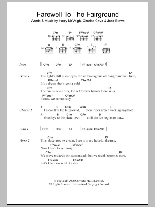 White Lies Farewell To The Fairground sheet music notes and chords arranged for Guitar Chords/Lyrics